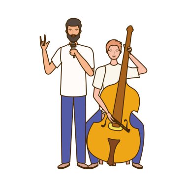 beyaz arka plan üzerinde müzik aletleri ile erkekler