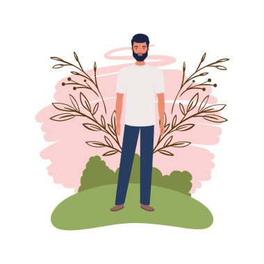 peyzaj arka plan ile duran genç adam