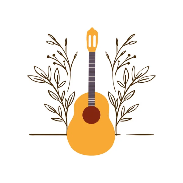 Gitarrenakustik mit Ästen und Blättern im Hintergrund — Stockvektor