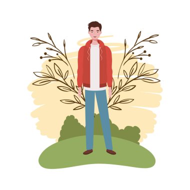 peyzaj arka plan ile duran genç adam