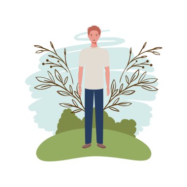 peyzaj arka plan ile duran genç adam