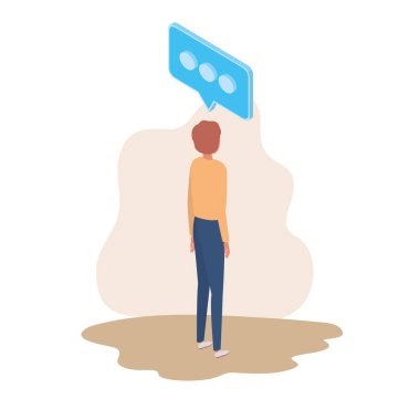 beyaz arka plan üzerinde konuşma balonu ile arka pozisyon adam