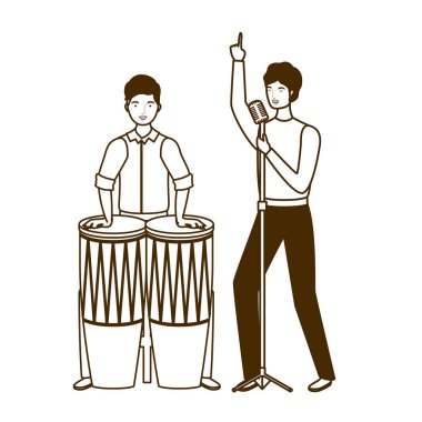 beyaz arka plan üzerinde müzik aletleri ile erkeklerin silueti