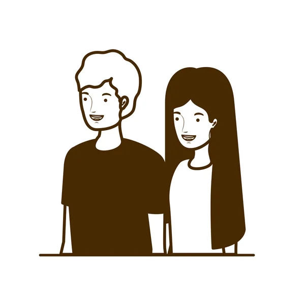 Силуэт пары улыбающихся людей на белом фоне — стоковый вектор