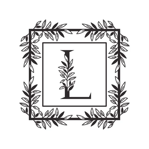 Letra L del alfabeto con marco de estilo vintage — Vector de stock