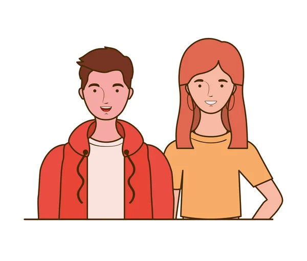 Pareja de personas sonriendo sobre fondo blanco — Vector de stock