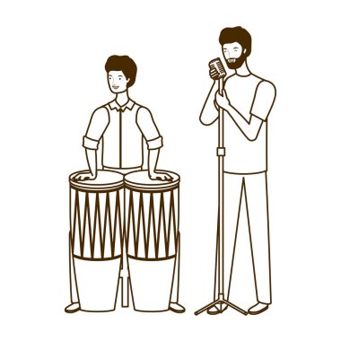 beyaz arka plan üzerinde müzik aletleri ile erkeklerin silueti