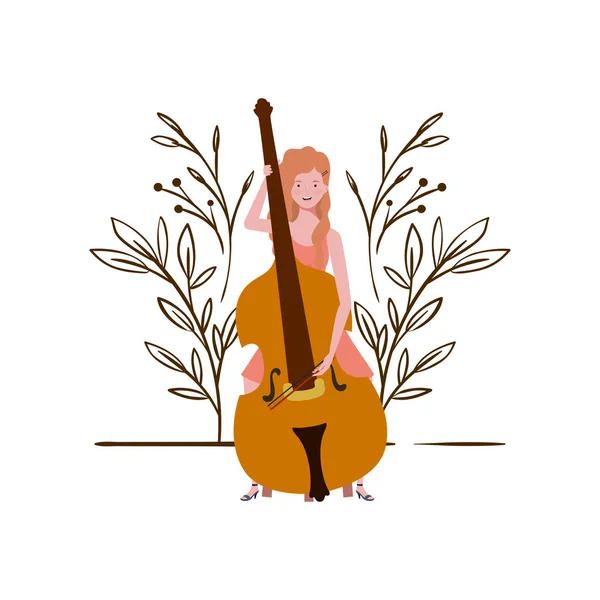 Jeune femme avec violon sur fond blanc — Image vectorielle