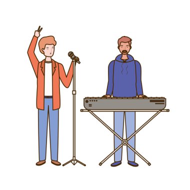 beyaz arka plan üzerinde müzik aletleri ile erkekler