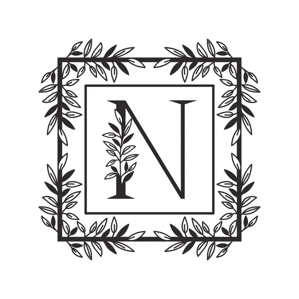 Letra N do alfabeto com moldura de estilo vintage — Vetor de Stock