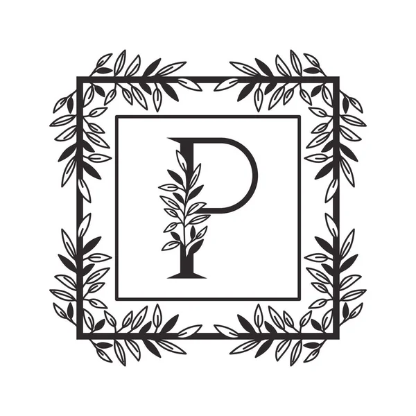 Letra P do alfabeto com moldura de estilo vintage — Vetor de Stock