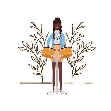 beyaz arka plan üzerinde timpani ile genç kadın