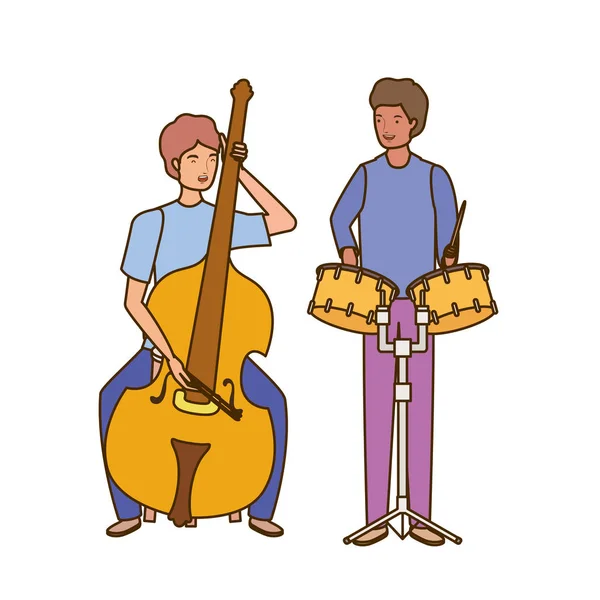 Hombres con instrumentos musicales sobre fondo blanco — Vector de stock