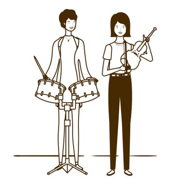 beyaz arka plan üzerinde müzik aletleri ile kadınların silueti