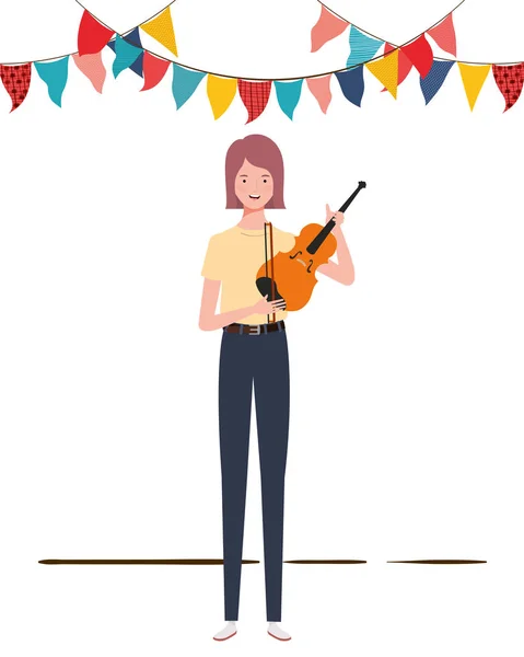Young woman with fiddle on white background — Stock Vector