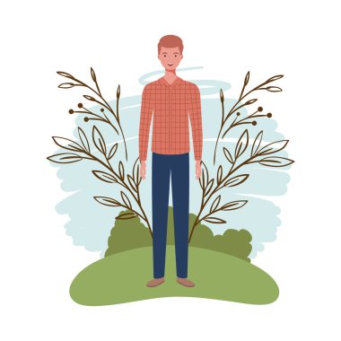 peyzaj arka plan ile duran genç adam