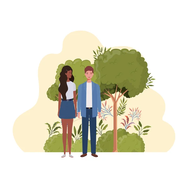 Paar von Menschen mit landschaftlichem Hintergrund — Stockvektor