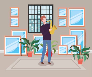 saksafon enstrüman karakteri oynayan adam