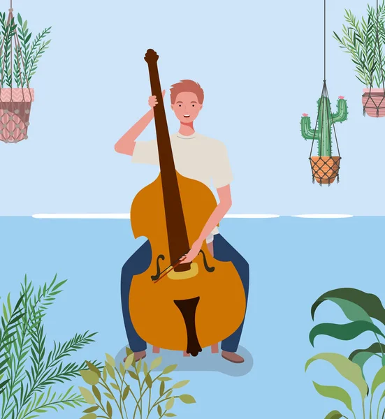 Hombre tocando violonchelo instrumento carácter — Vector de stock