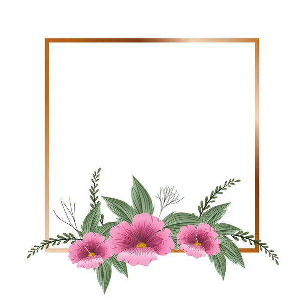 Frame met bloemen en blaadjes van geïsoleerde pictogram — Stockvector