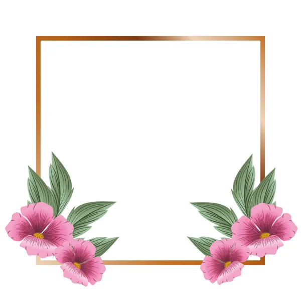 Frame met bloemen en blaadjes van geïsoleerde pictogram — Stockvector