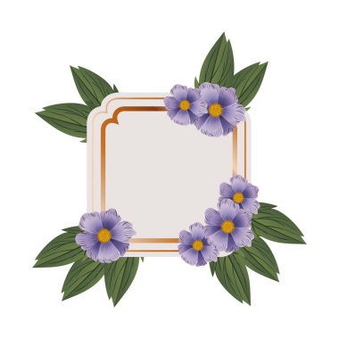çiçek ve yapraklar izole simgesi ile çerçeve