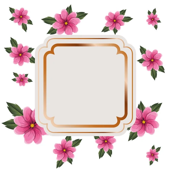 Rama z kwiatów i liści na białym tle ikona — Wektor stockowy