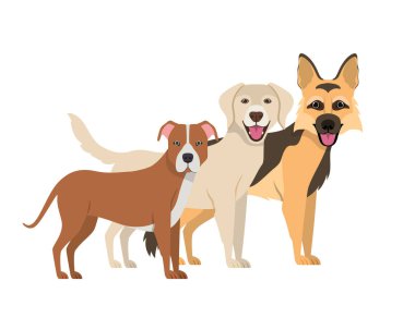 beyaz arka plan üzerinde sevimli köpeklerin seti