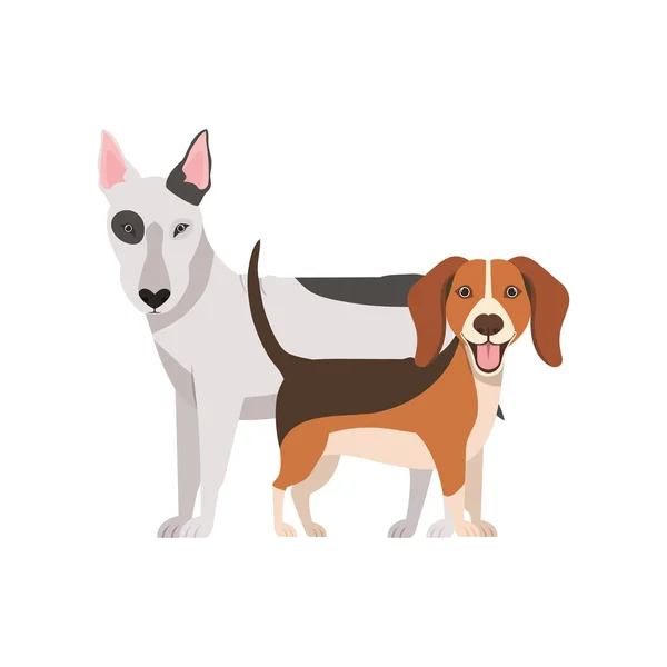 Niedliche und entzückende Hunde auf weißem Hintergrund — Stockvektor