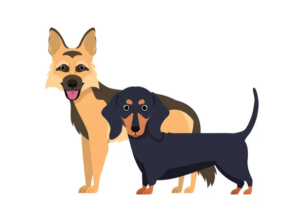 Perros lindos y adorables sobre fondo blanco — Vector de stock