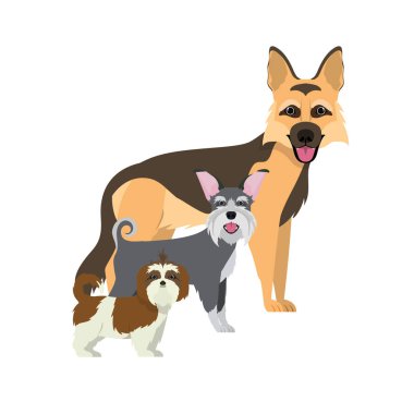 beyaz arka plan üzerinde sevimli köpeklerin seti