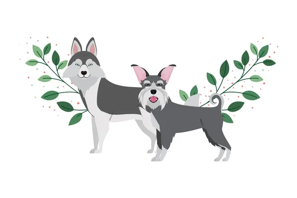 Söta och bedårande hundar på vit bakgrund — Stock vektor