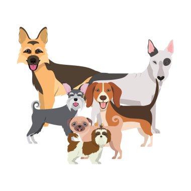 beyaz arka plan üzerinde sevimli köpeklerin seti
