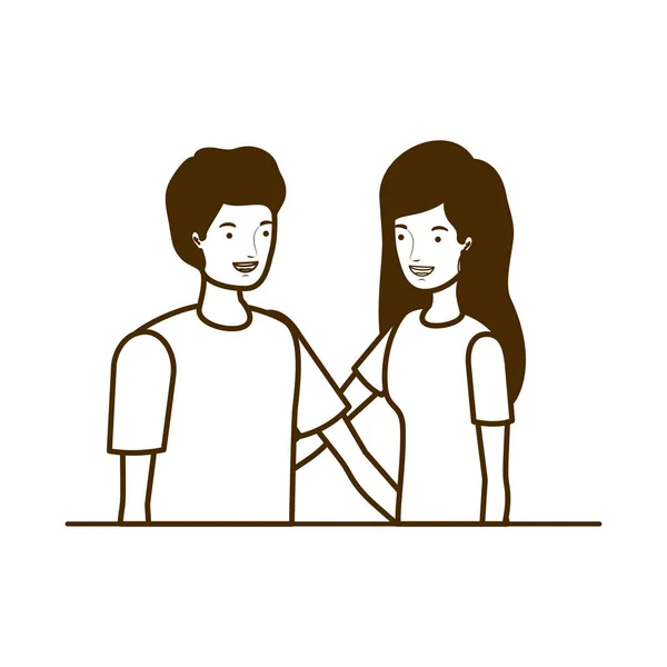 Silueta de pareja de personas sonriendo y abrazándose — Vector de stock