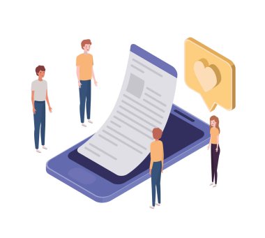 akıllı telefon ekranı ve e-posta bildirimleri ile kişi grubu