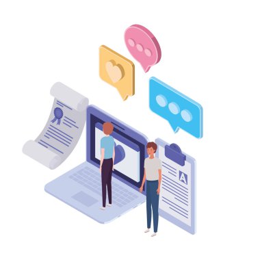 dizüstü bilgisayar ve beyaz arka plan üzerinde kağıt yaprak ile erkekler