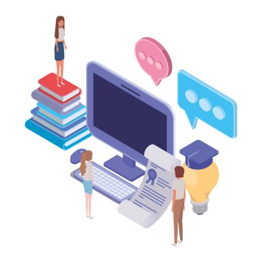 masaüstü bilgisayar ekranı ve e-posta bildirimleri ile kişi grubu