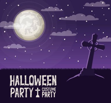 mezarlık ve çapraz mezar sahnesi ile cadılar bayramı kutlama kartı