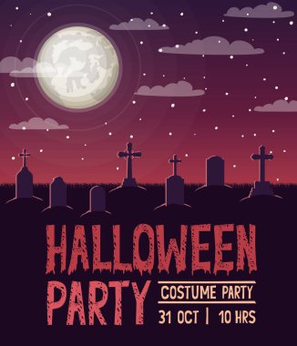 mezarlık sahne ile cadılar bayramı kutlama kartı