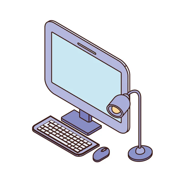 Écran ordinateur de bureau avec clavier et souris — Image vectorielle