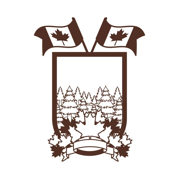 カナダデザインベクトルイラストのラベル内の松の木 — ストックベクタ
