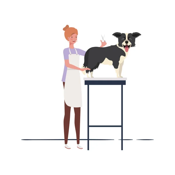 Mladá žena se psem v PET strojkem — Stockový vektor