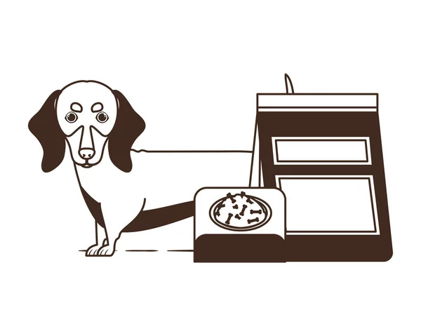 Silueta psa s miskou a domácími potravinami na bílém pozadí — Stockový vektor