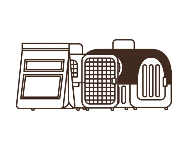 Silhouette de boîte de transport pour animaux de compagnie et sac de nourriture pour animaux — Image vectorielle