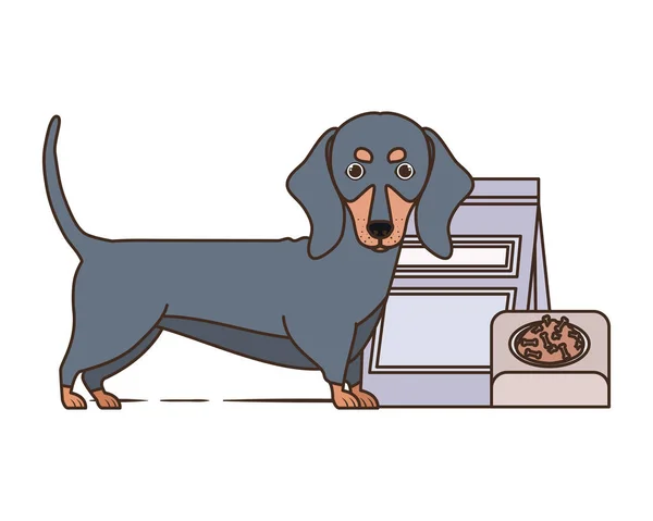 狗与碗和宠物食物在白色背景 — 图库矢量图片