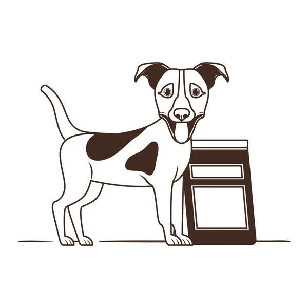 Silhouette eines Hundes mit Hundefutterbeutel auf weißem Hintergrund — Stockvektor