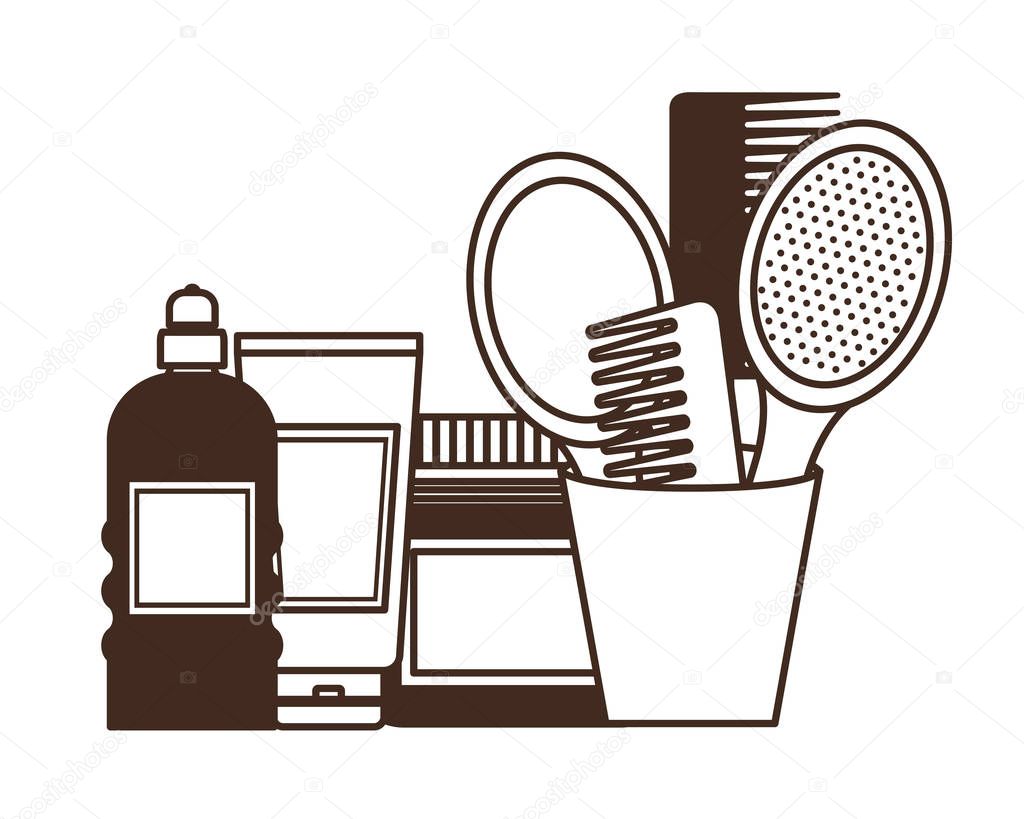 silhouette of pet grooming set on white background