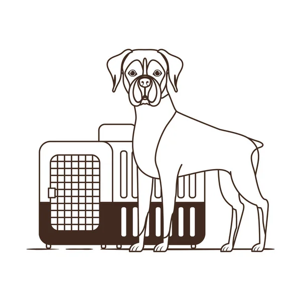Silueta de perro y caja de transporte de mascotas sobre fondo blanco — Archivo Imágenes Vectoriales