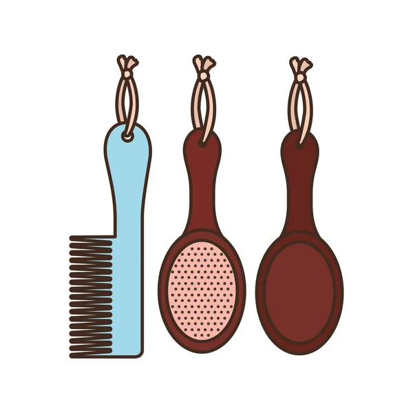 Set of hairbrush combs and hairbrushes on white background — Stock Vector