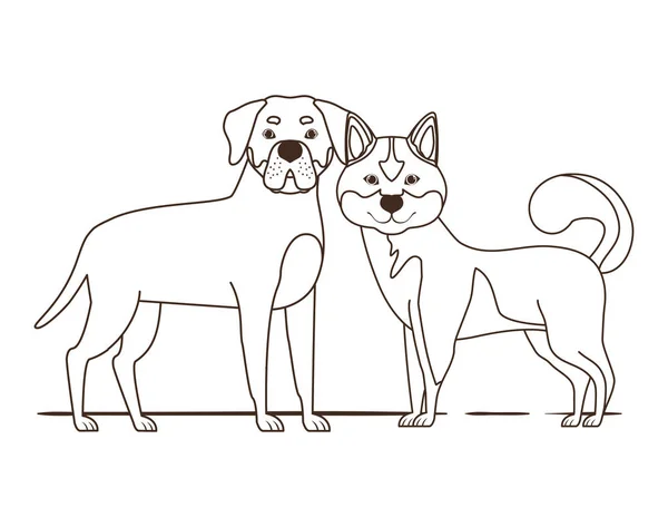 Silhouet van schattige en schattige honden op witte achtergrond — Stockvector